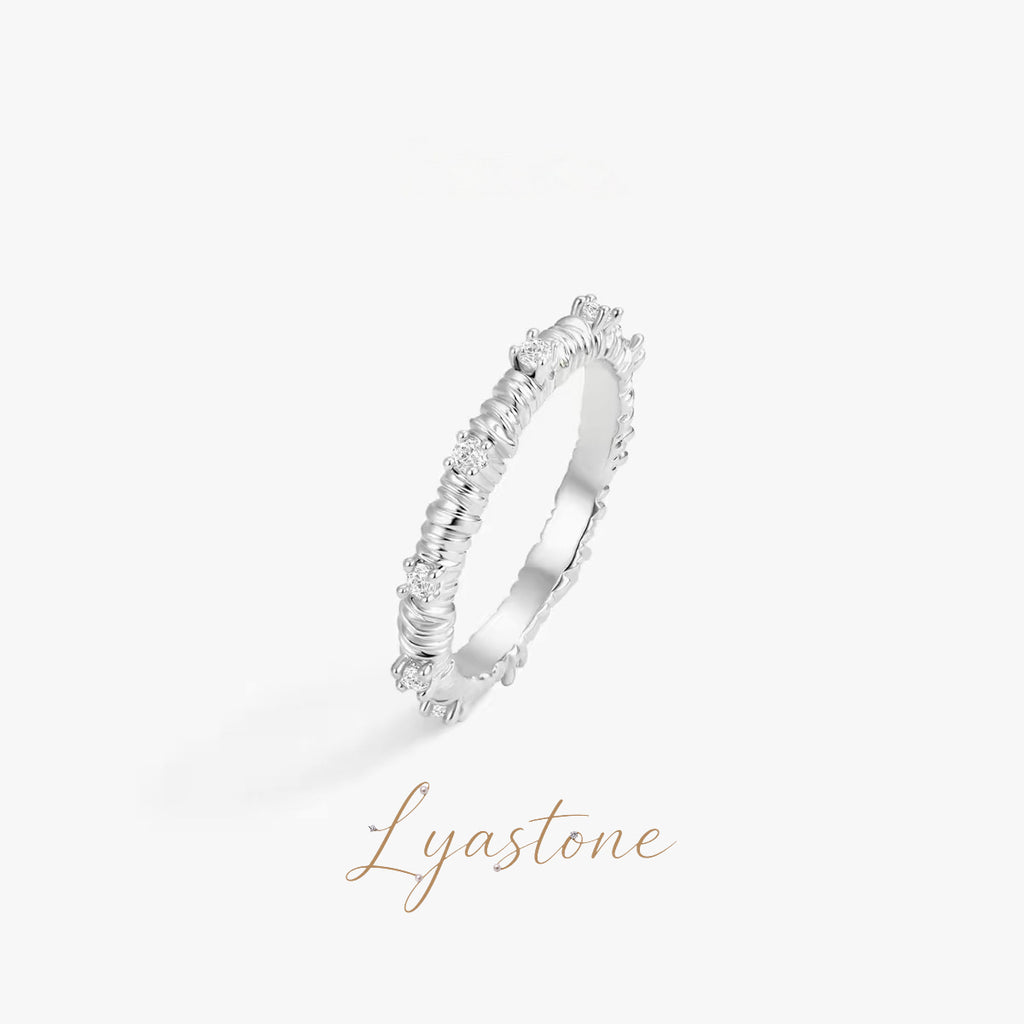 Starlit Texture Ring silver-tone textured stacking ring with zircon detail