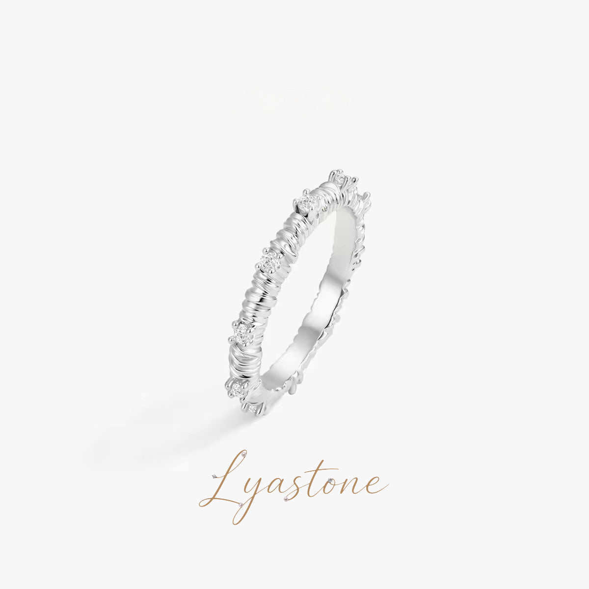 Starlit Texture Ring silver-tone textured stacking ring with zircon detail
