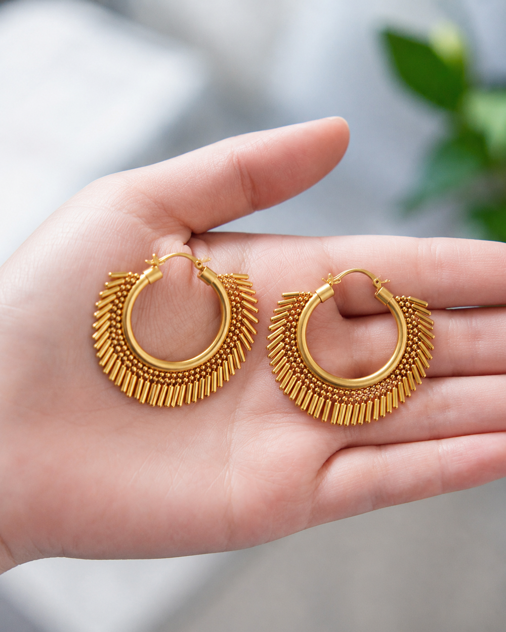 Sculpted Brass Statement Hoop Earrings