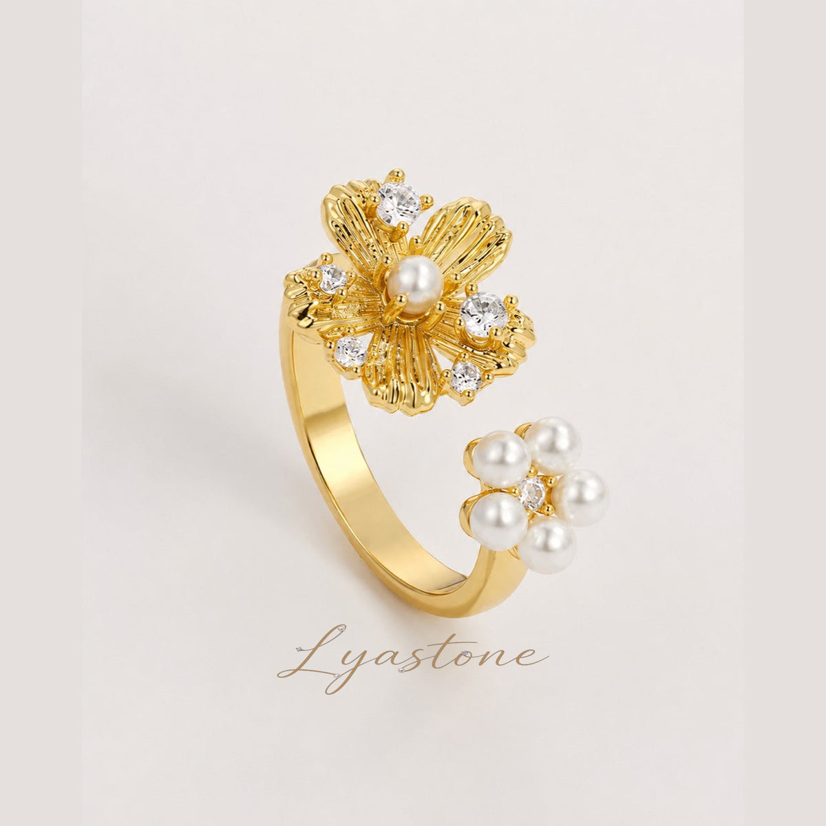 Golden Bloom Pearl Ring