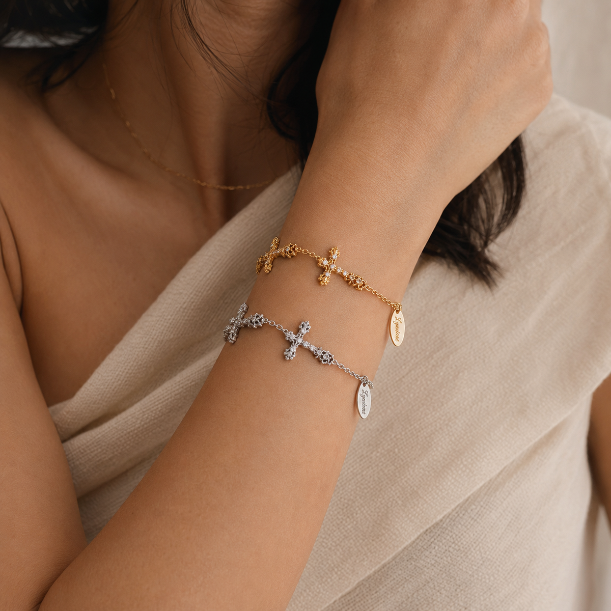 Vintage Relief Cross Bracelet