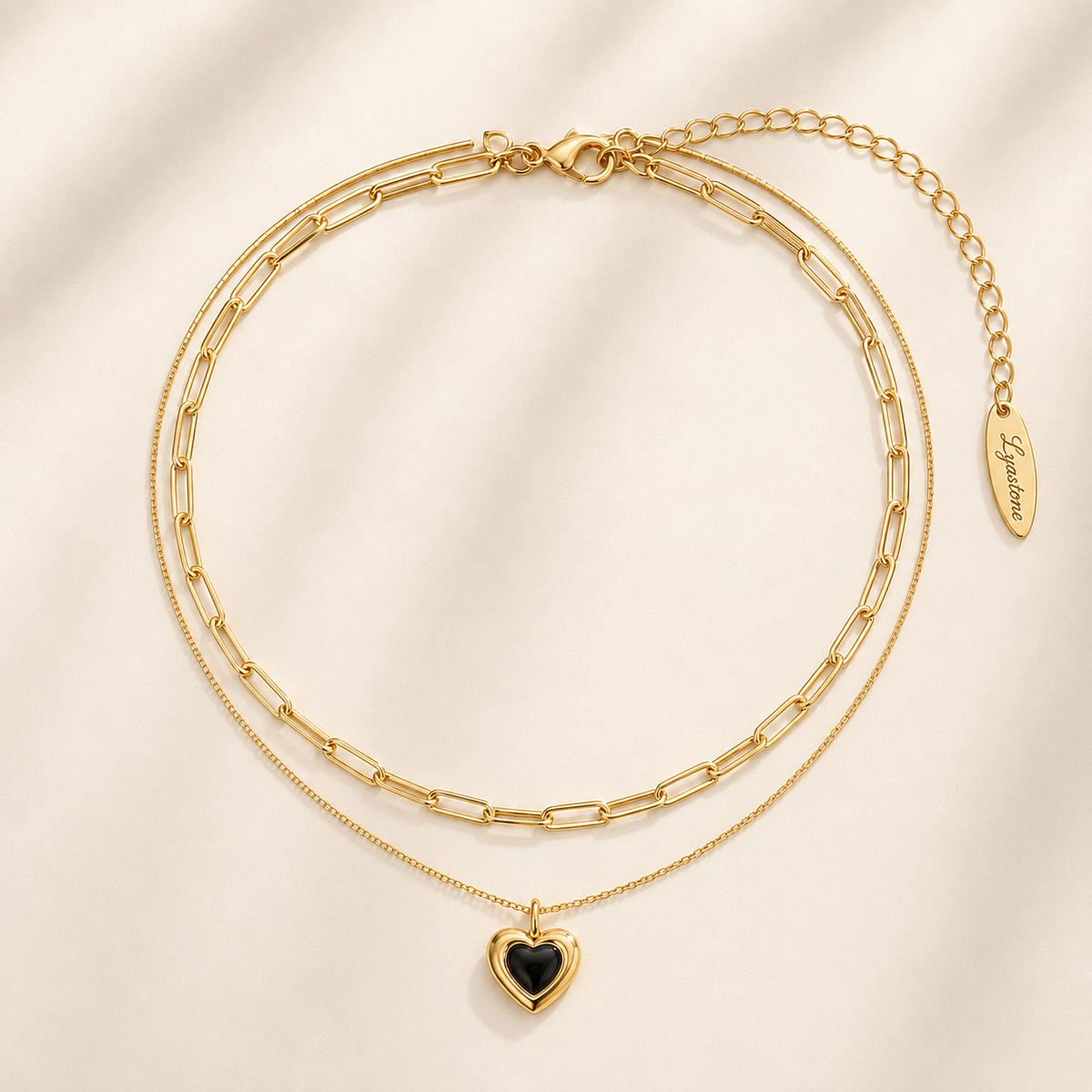 Heart Black Agate Double-Layer Layered Necklace