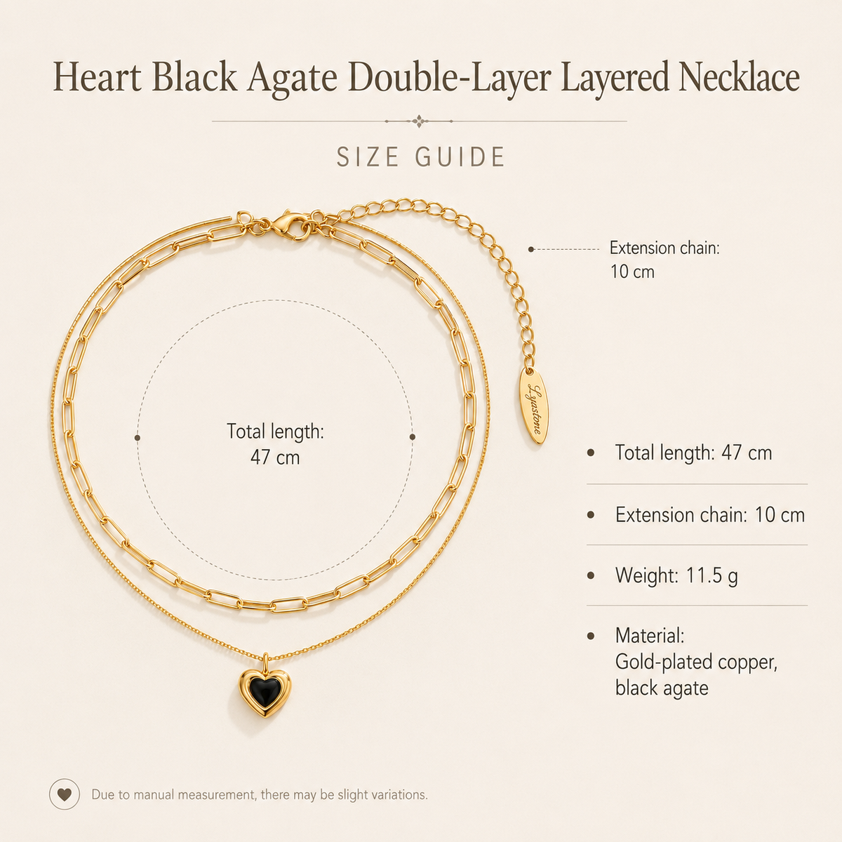Heart Black Agate Double-Layer Layered Necklace