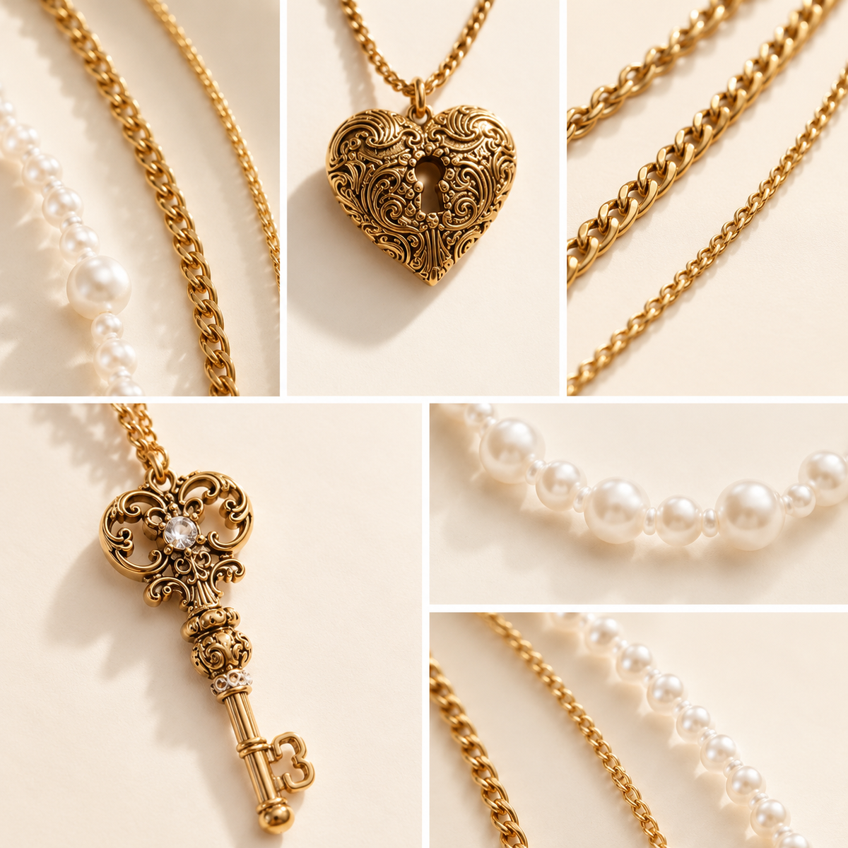 Lyastone Secret Key 3-in-1 Layered Pearl Necklace on a clean warm ivory background