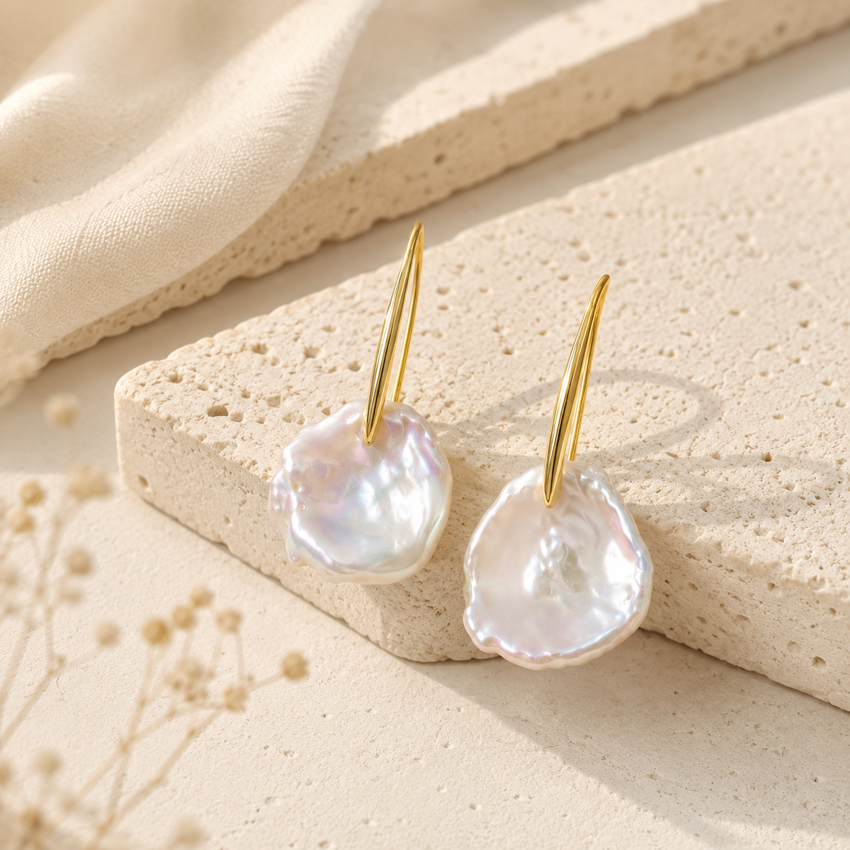 Irregular-Shaped Pearl Earrings