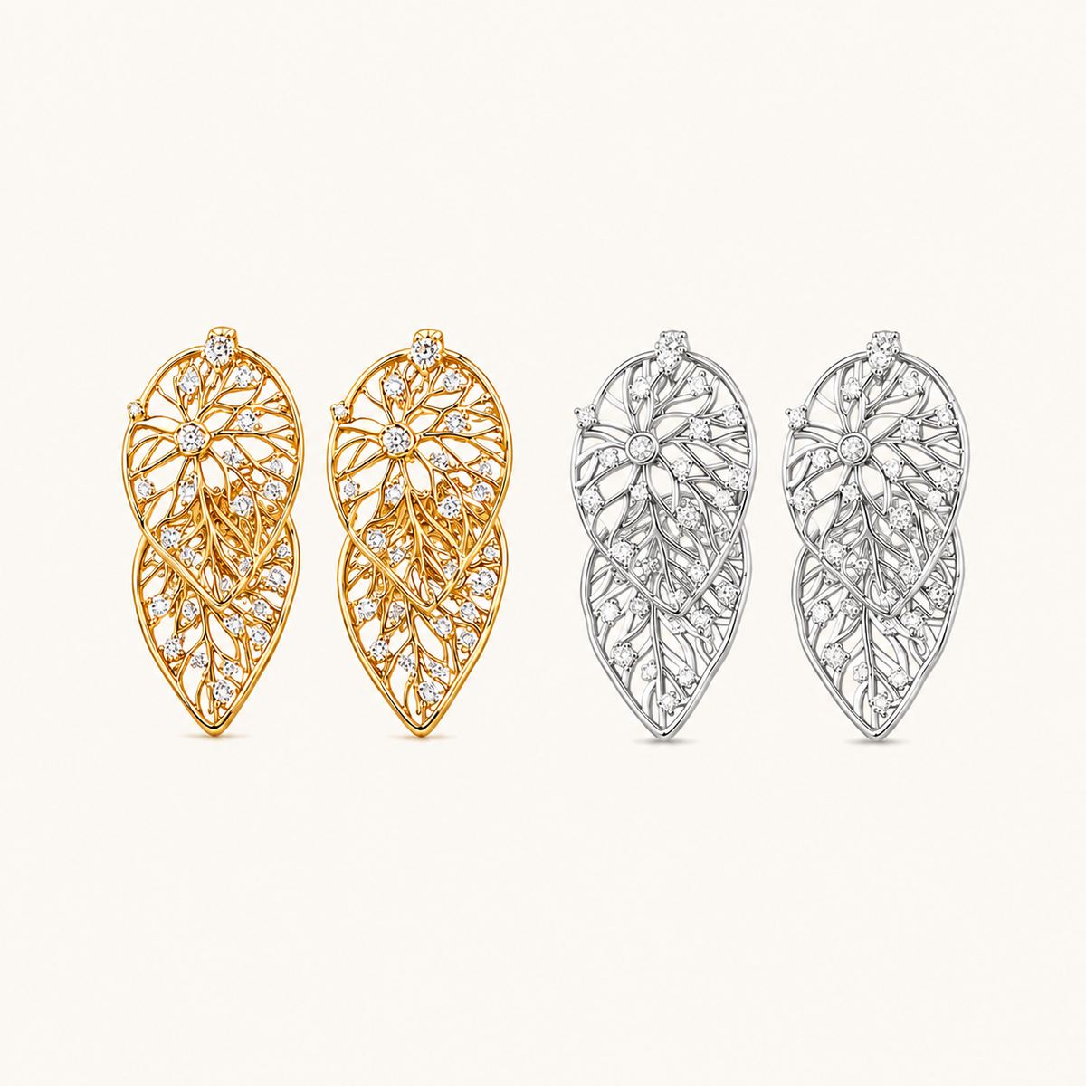 Hollow Zircon Leaf Earrings