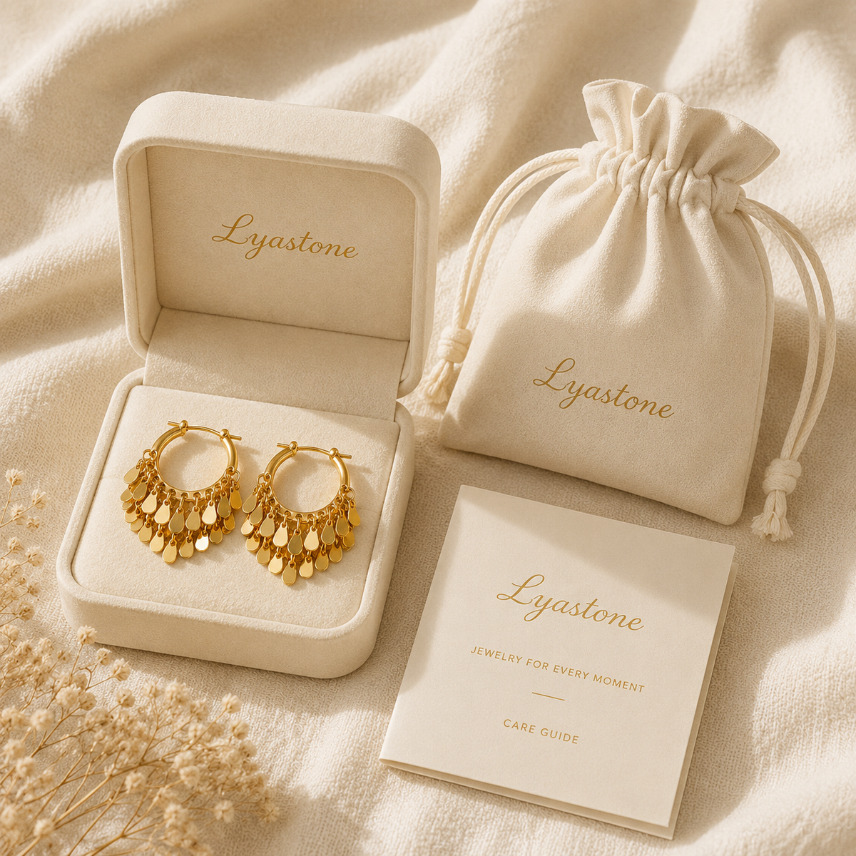 Retro Gold Dangle Hoop Earrings – 22K Gold Plated