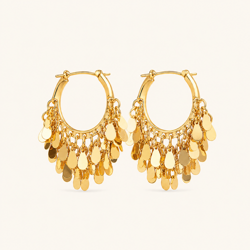 Retro Gold Dangle Hoop Earrings – 22K Gold Plated