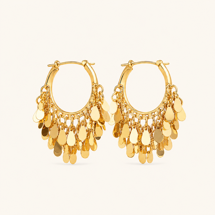 Retro Gold Dangle Hoop Earrings – 22K Gold Plated