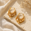 Retro Gold Dangle Hoop Earrings – 22K Gold Plated