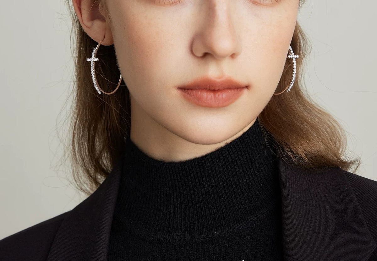 Cross Hoop Earrings