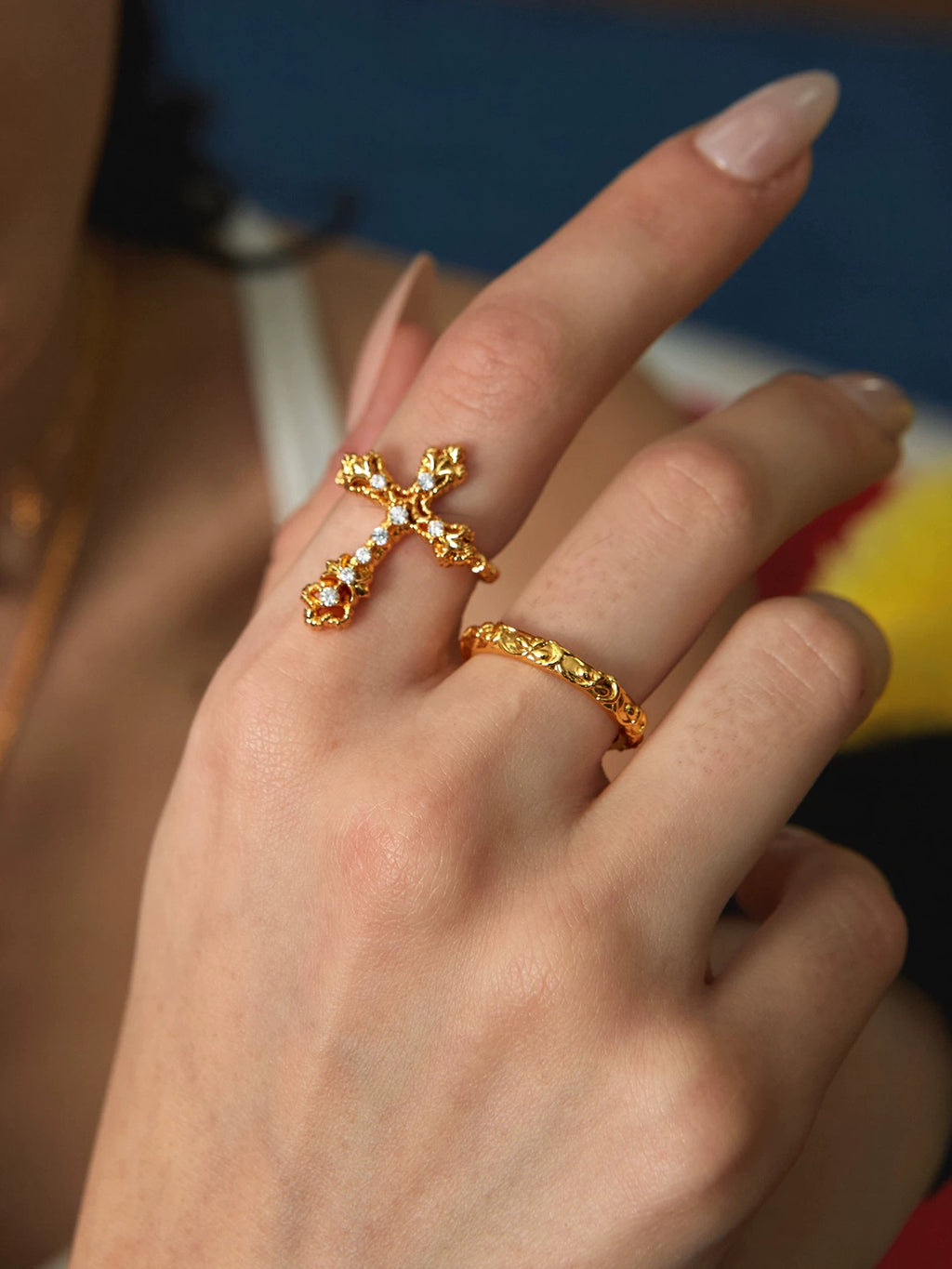 Vintage Relief Cross Ring