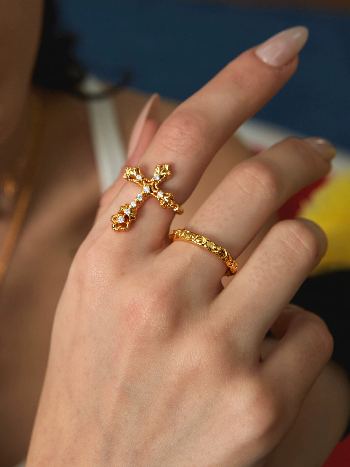 Vintage Relief Cross Ring