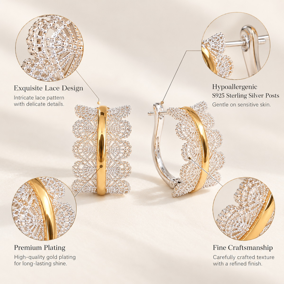 Venetian Lace Two-Tone Hoop Earrings