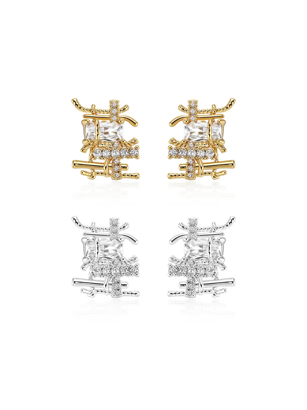 Metal woven cubic zirconia stud earrings