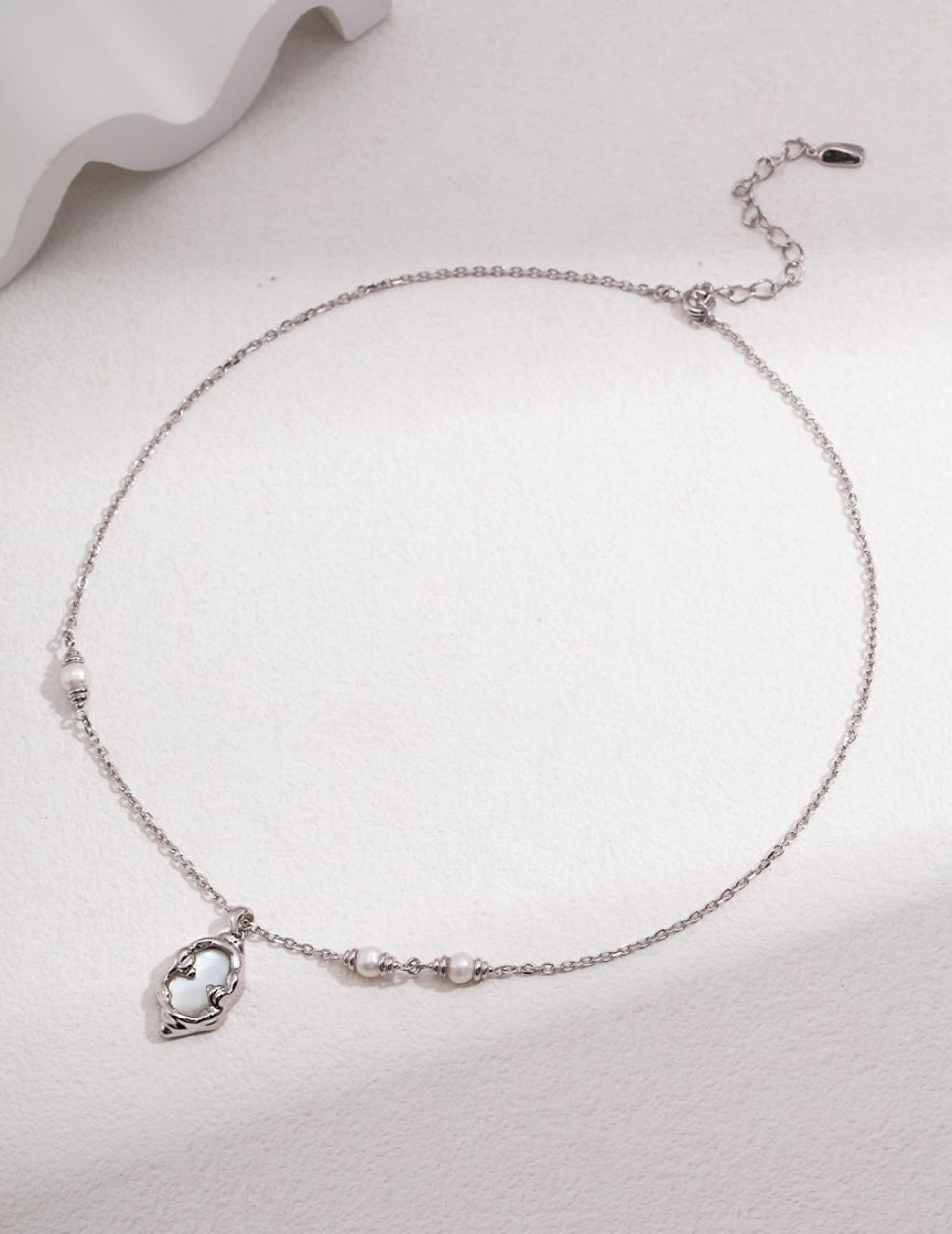 Mother-of-pearl lava flow necklace in sterling silver