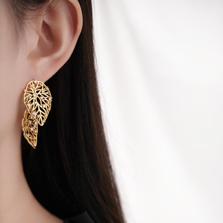 Openwork leaf statement earrings