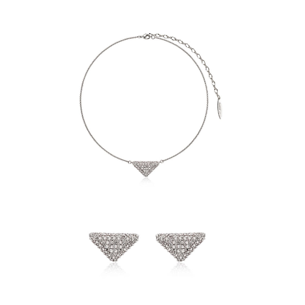 Pavé triangular zircon necklace in white gold