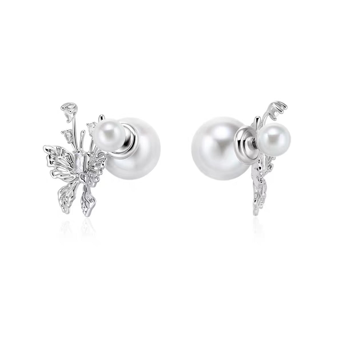 Pearl and zirconia butterfly earrings