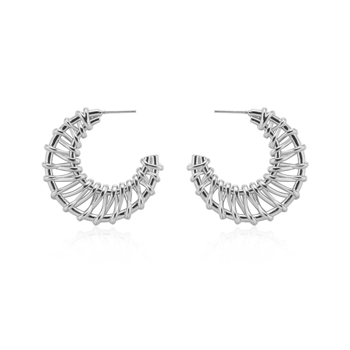 Platinum finish woven earrings