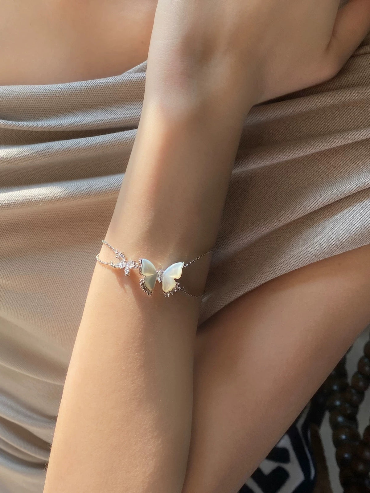 Platinum plated butterfly bracelet with zirconia