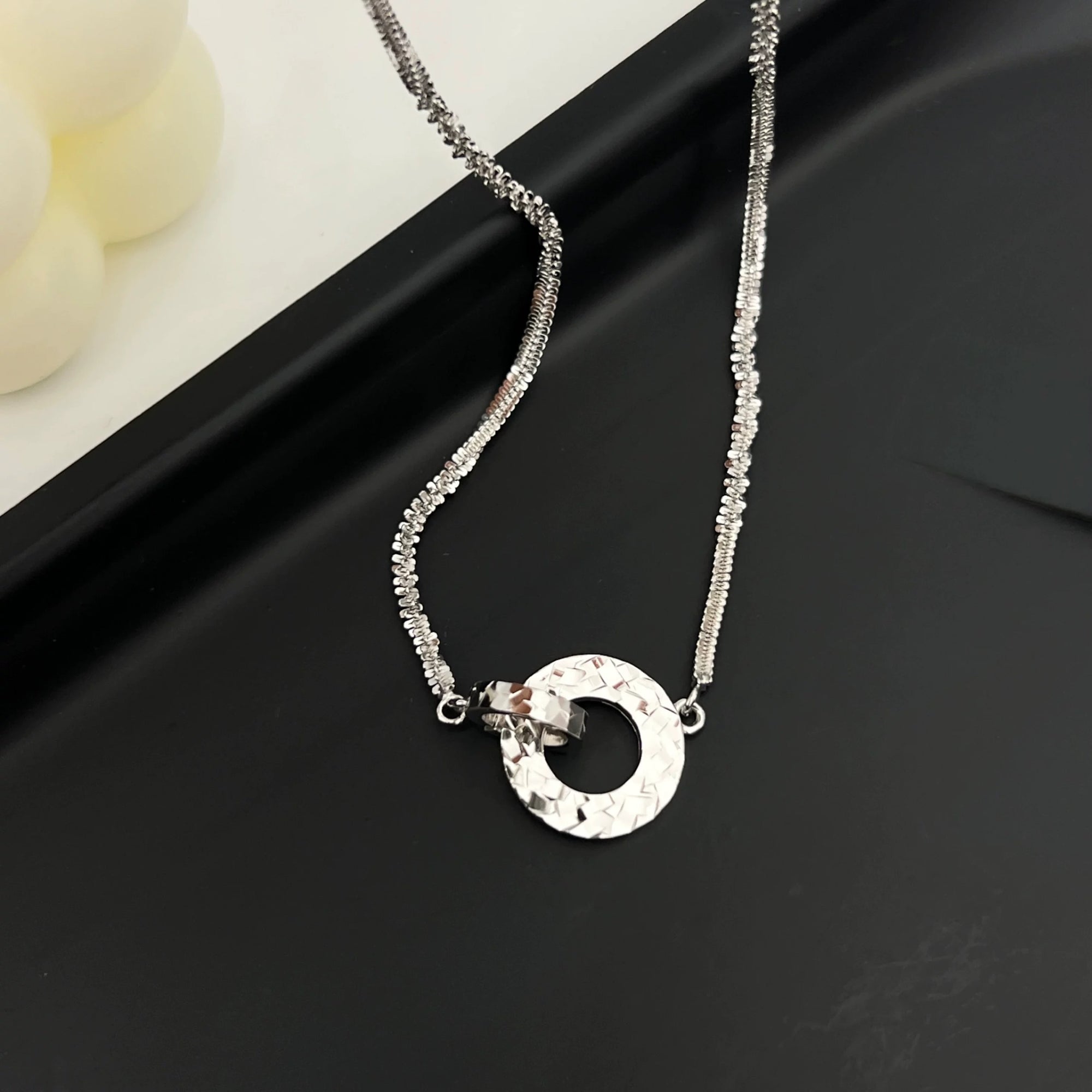 Silver Ice Cracker double hoop necklace