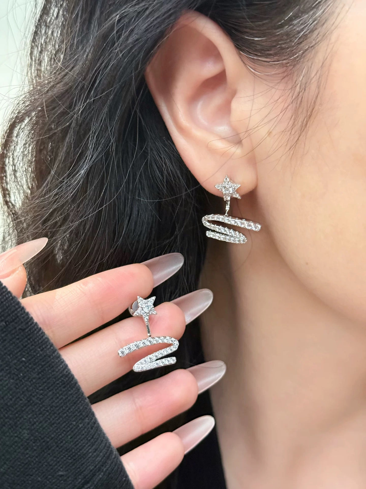 Silver drop tassel earrings for women