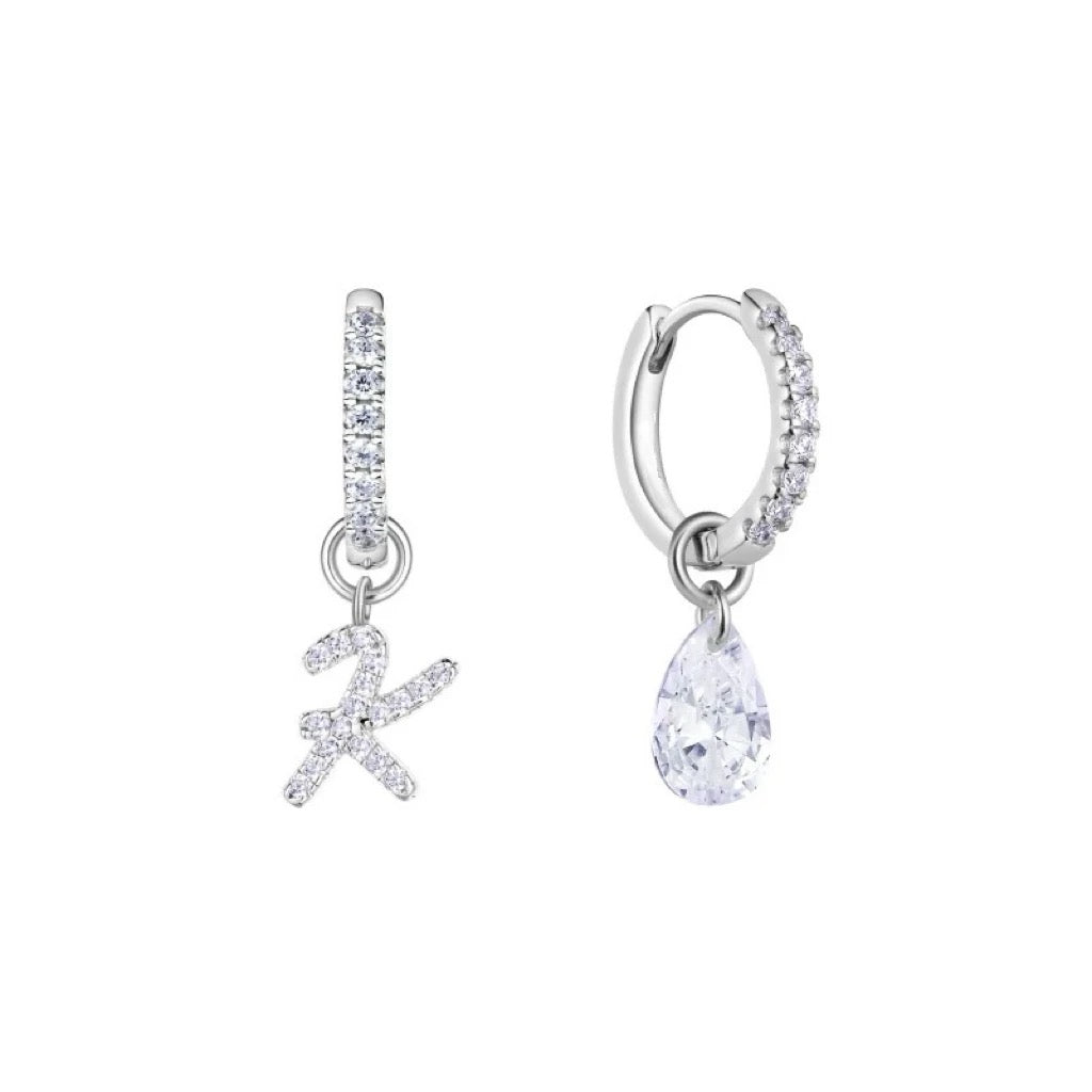 Silver plated zircon letter earrings