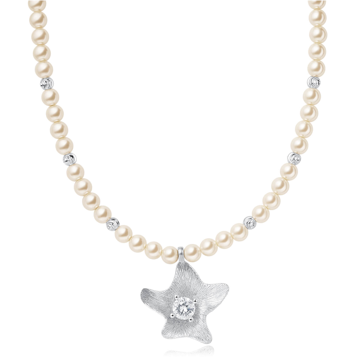Silver starfish pendant necklace with pearl