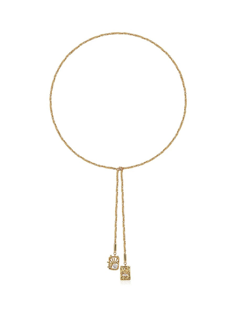Square pendant multi-wear necklace in gold