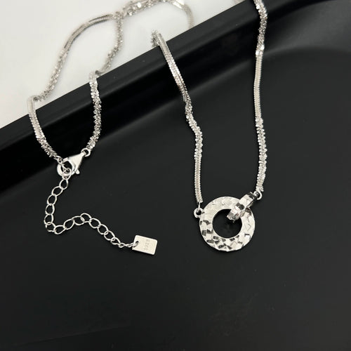 Sterling silver double hoop buckle necklace