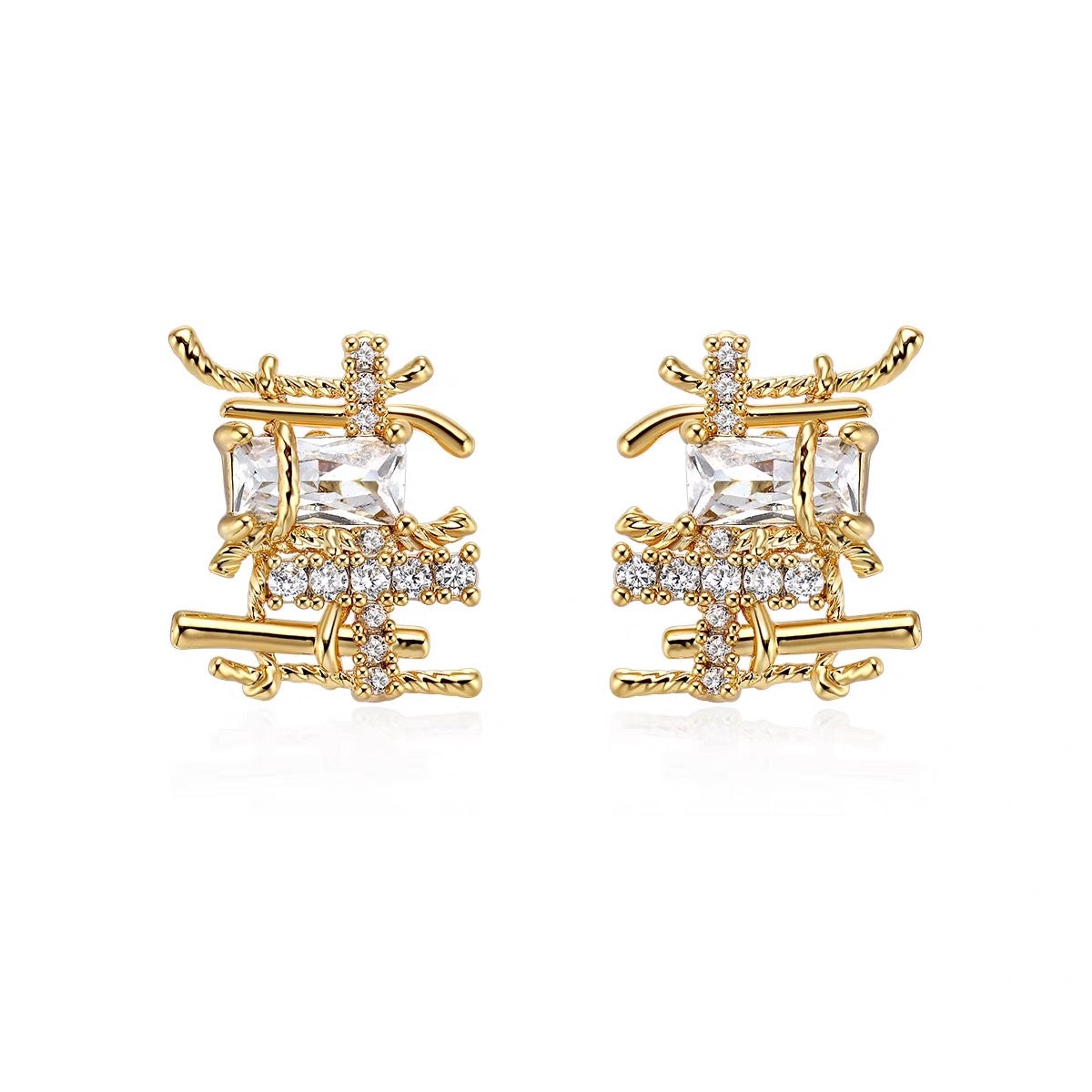 Textured cubic zirconia stud earrings