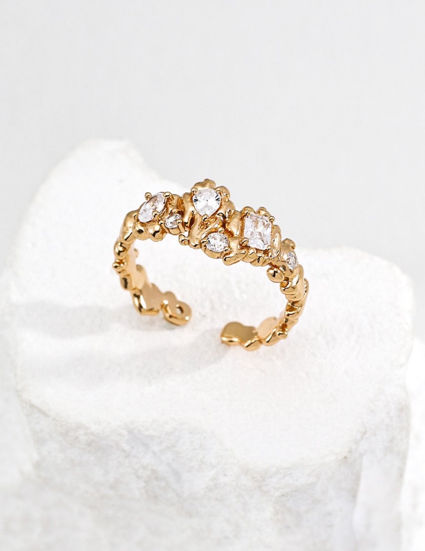 Textured sterling silver zircon ring