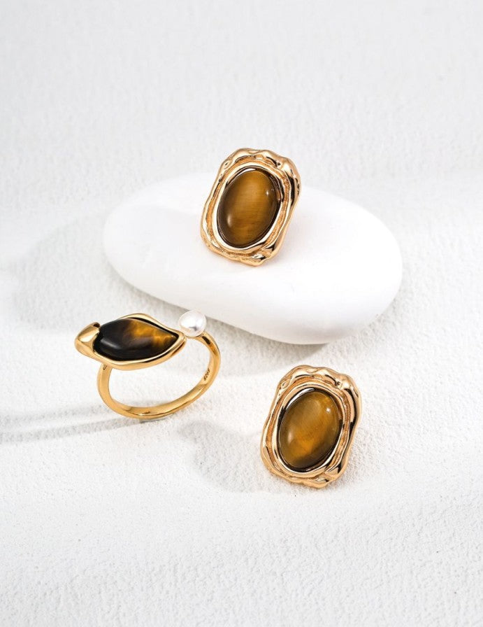 Tiger’s Eye ring with pearl detail