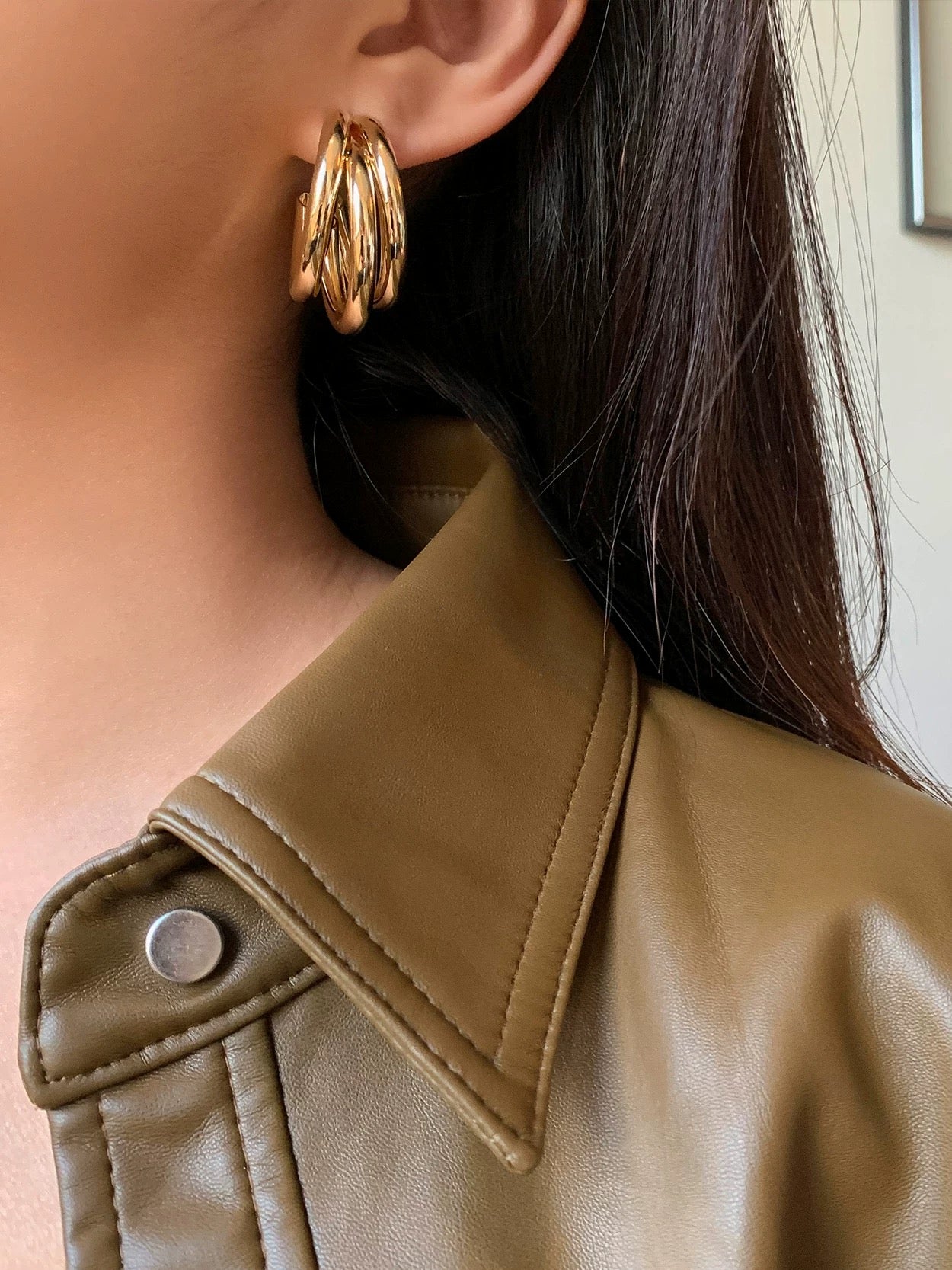 Triple hoop C-hook earrings