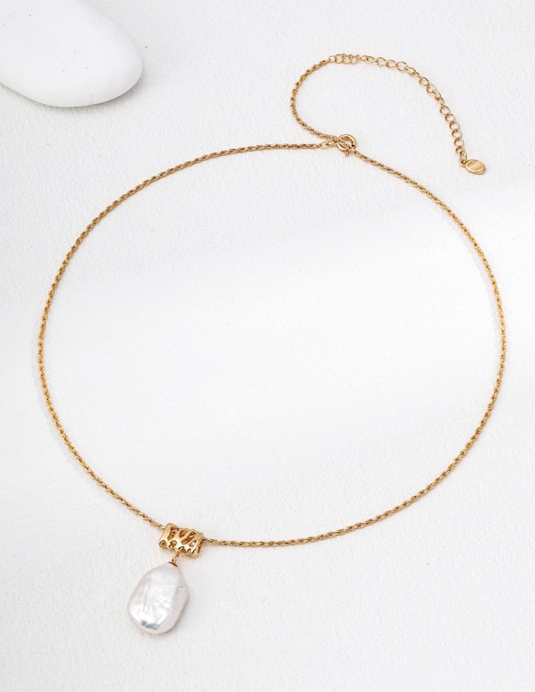 Vintage gold square baroque pearl necklace