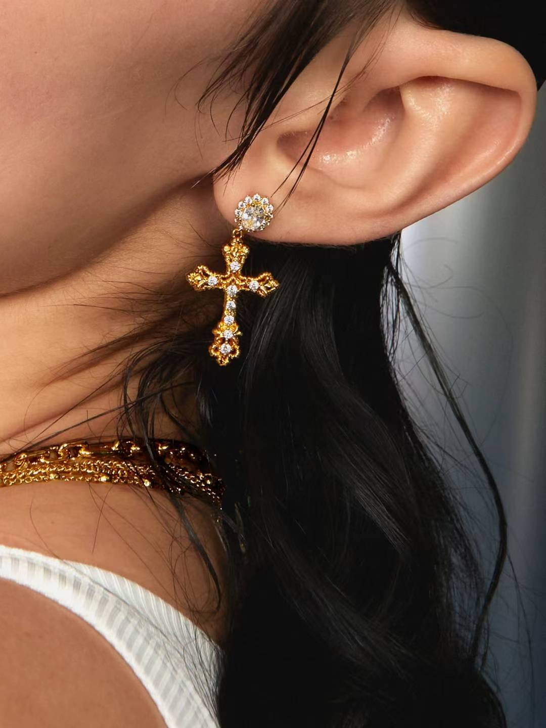 Vintage Relief Cross Earrings