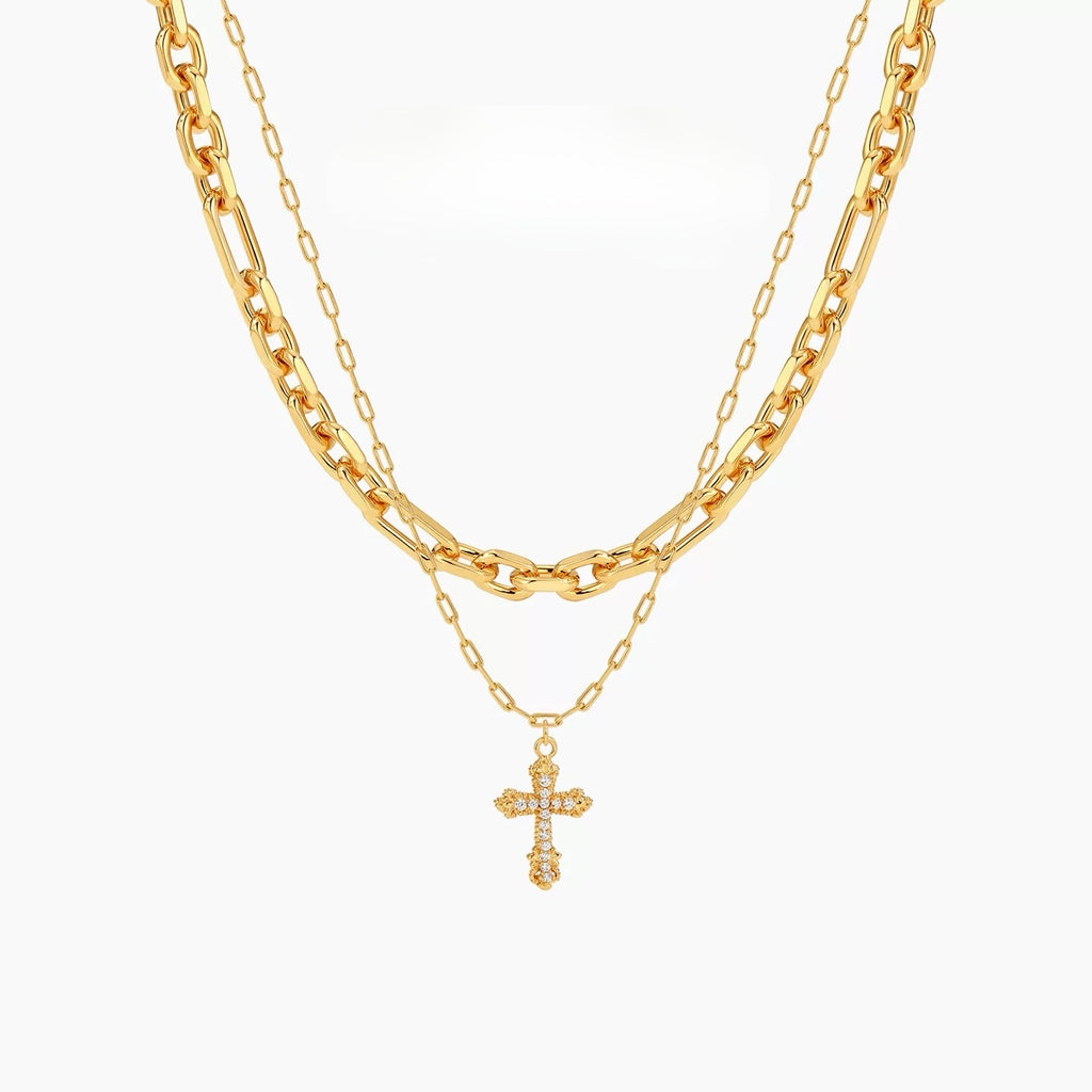 Vintage Relief Cross Layered Necklace
