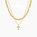 Vintage Relief Cross Layered Necklace