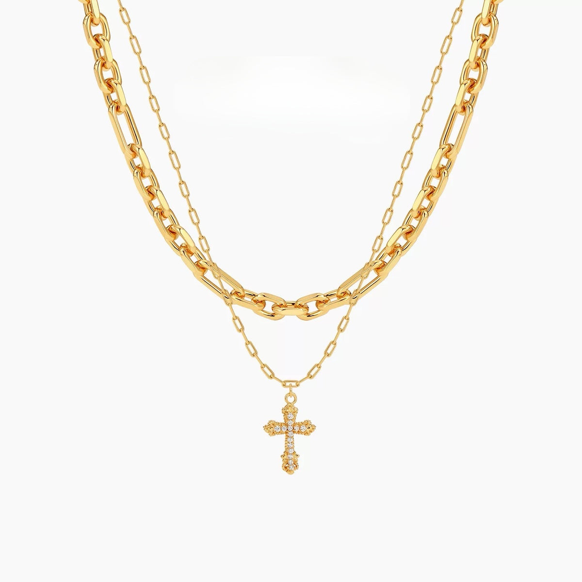 Vintage Relief Cross Layered Necklace