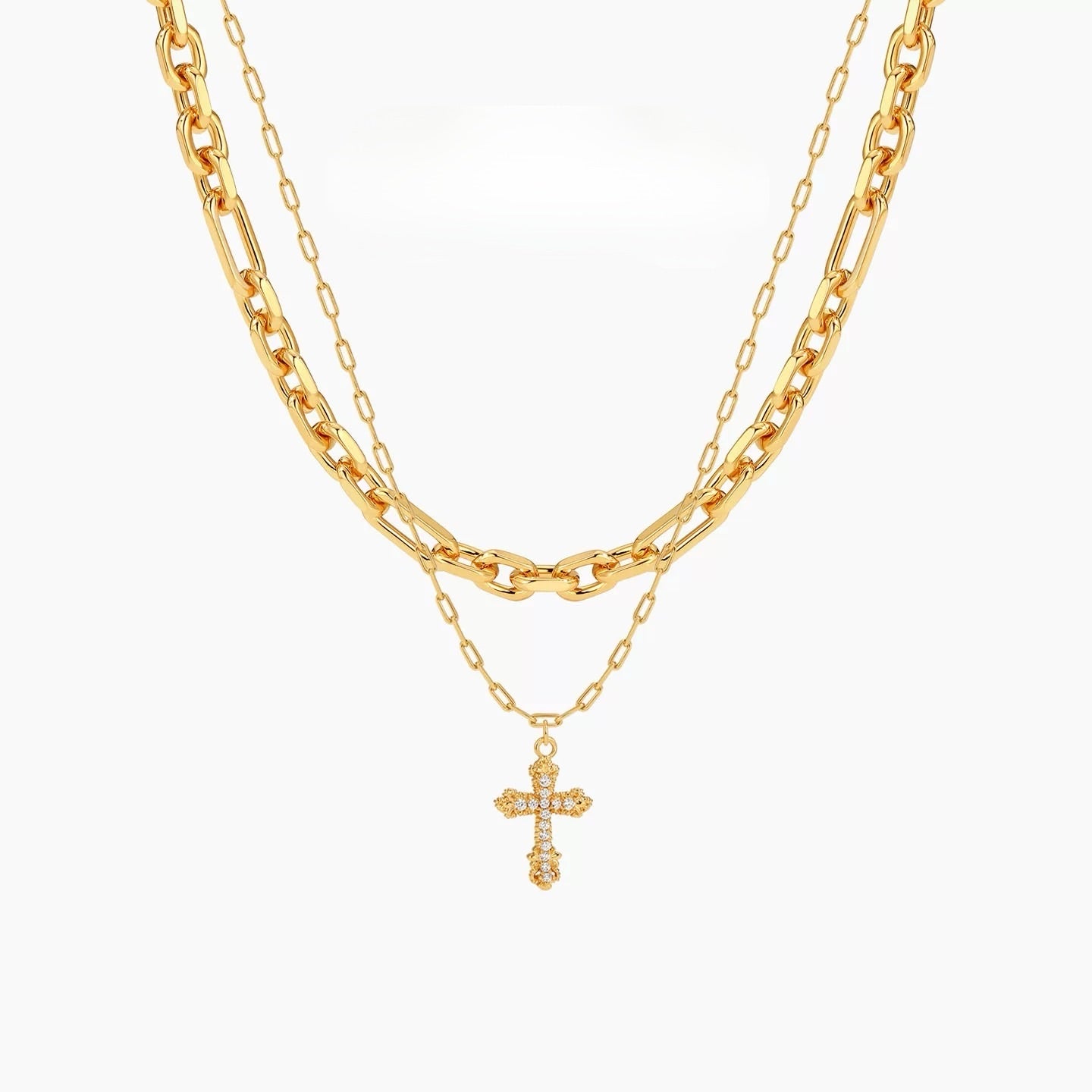 Vintage Relief Cross Layered Necklace