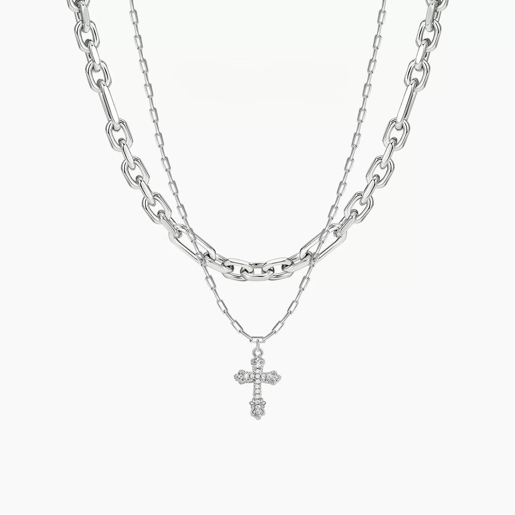 Vintage Relief Cross Layered Necklace