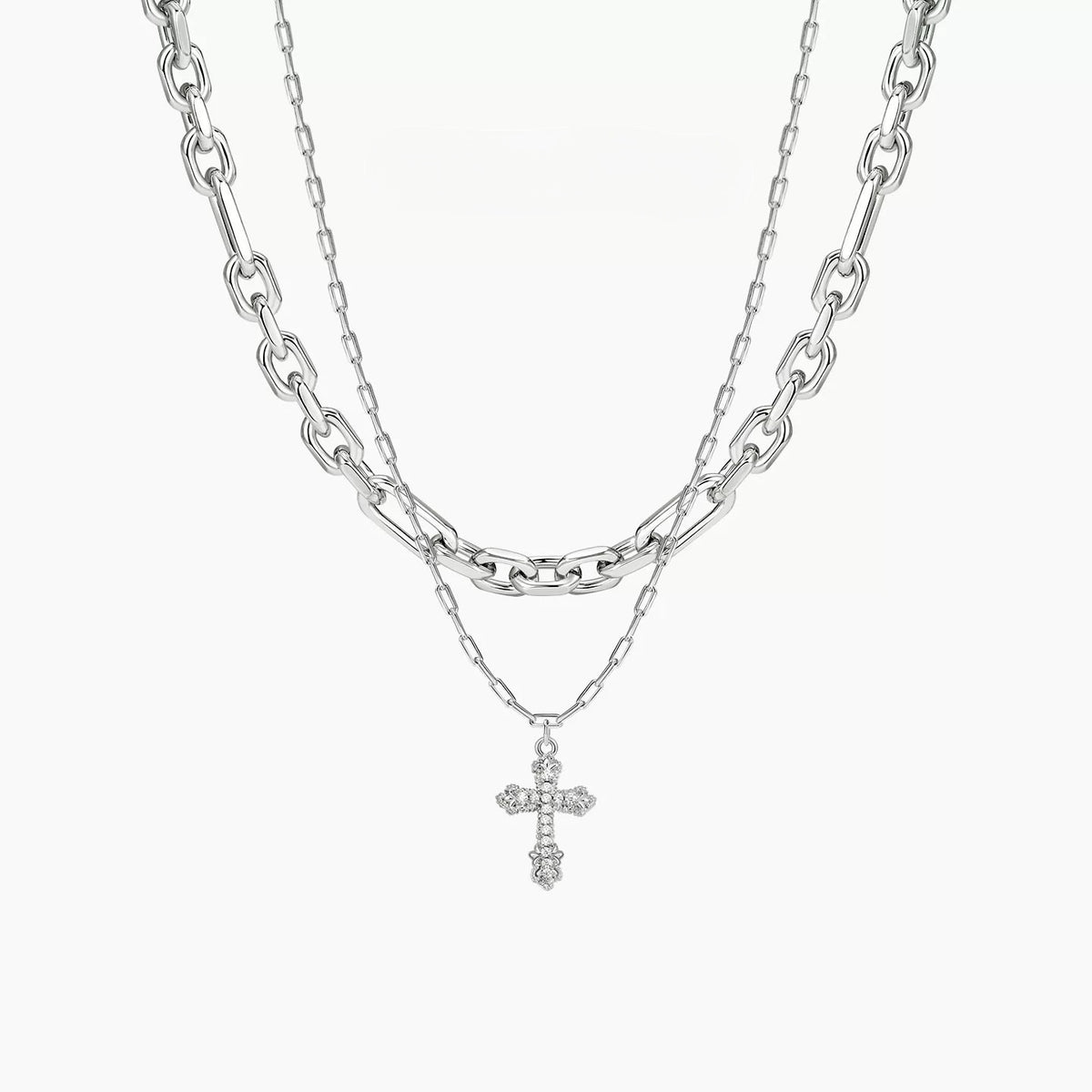 Vintage Relief Cross Layered Necklace