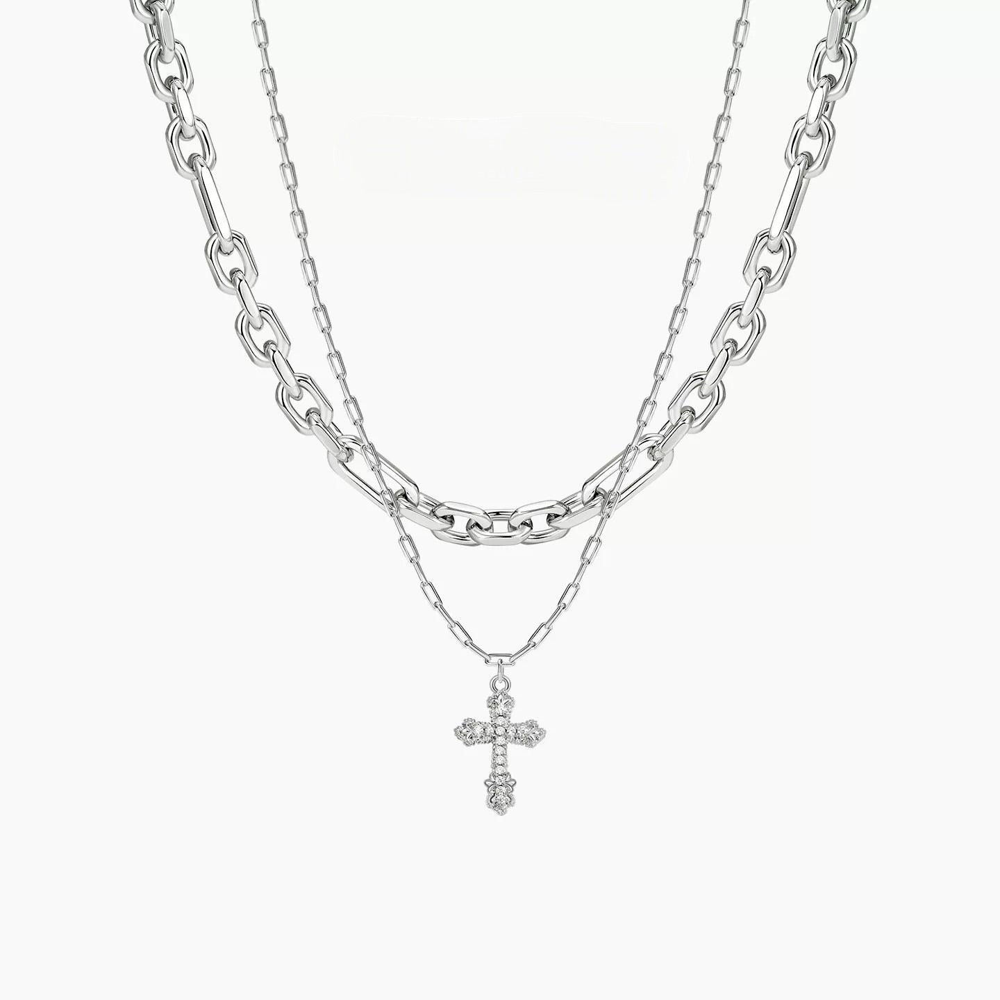 Vintage Relief Cross Layered Necklace