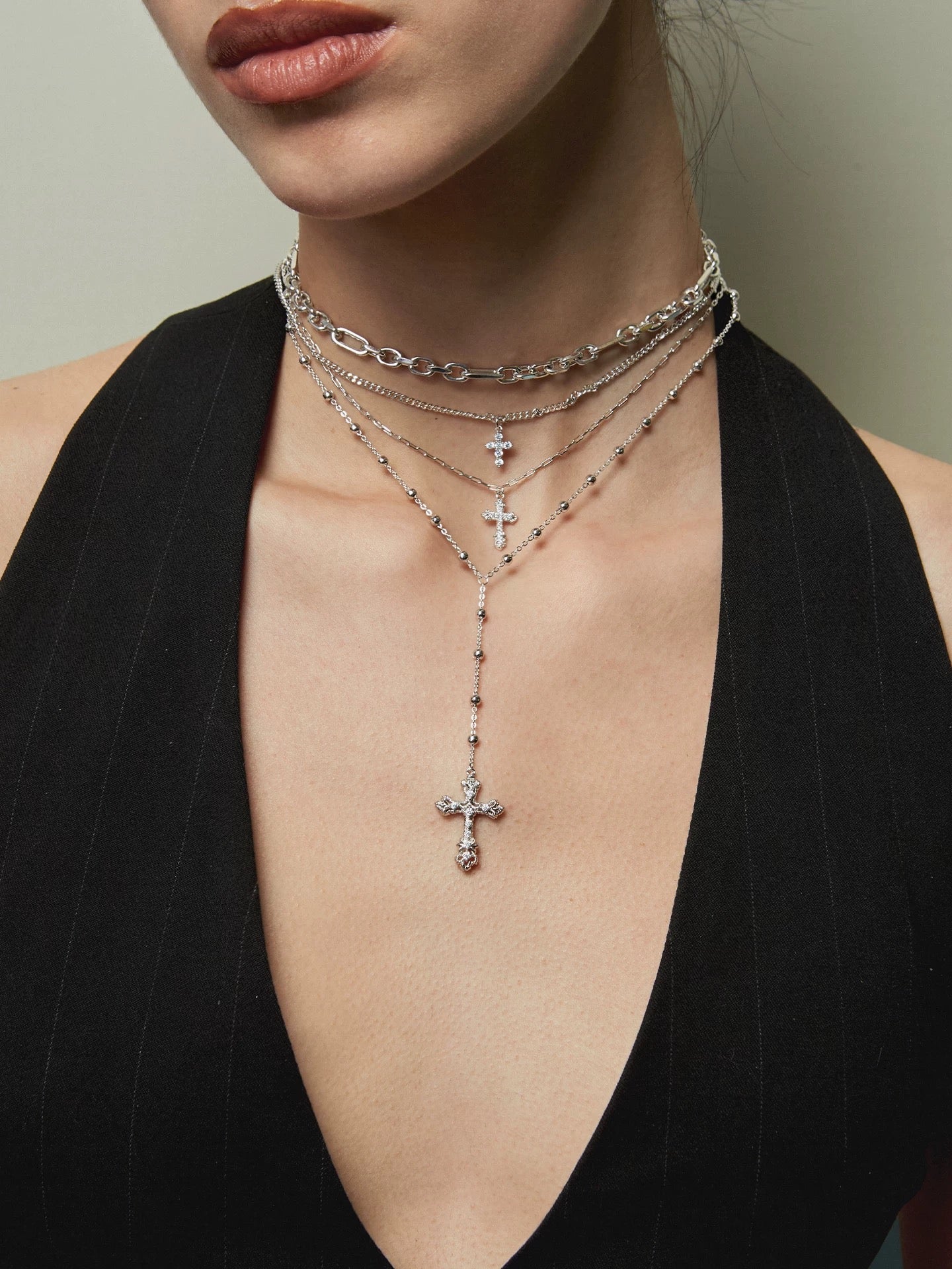 Vintage Relief Cross Layered Necklace