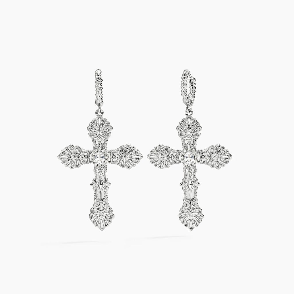 Vintage Relief Cross Earrings