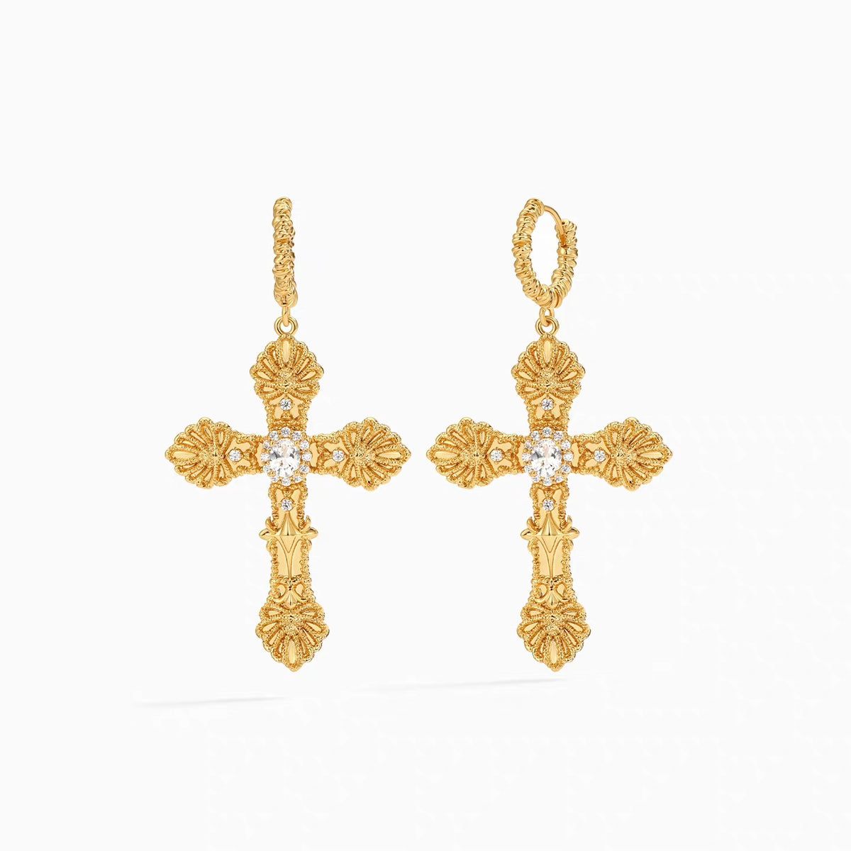 Vintage Relief Cross Earrings