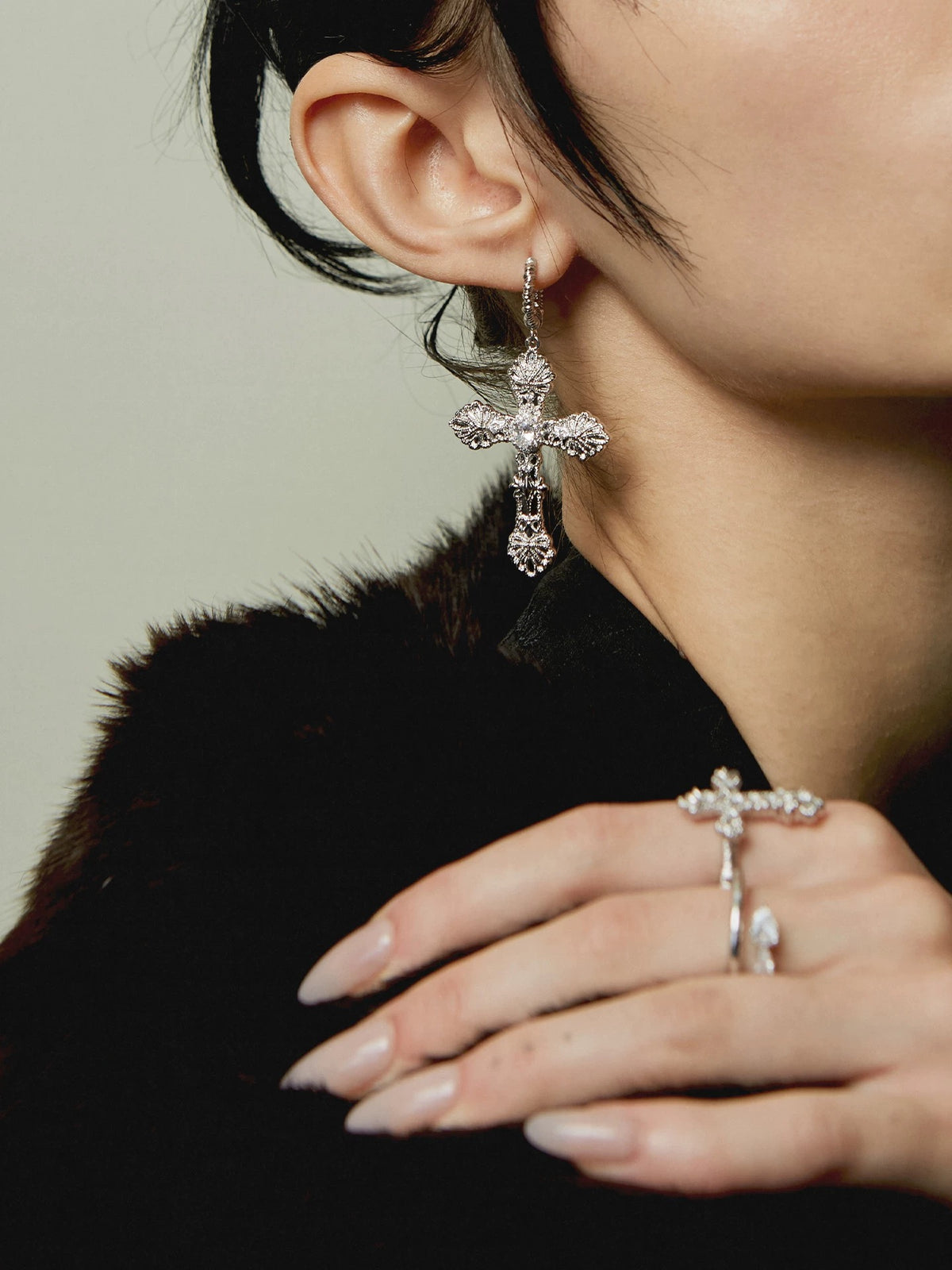 Vintage Relief Cross Earrings