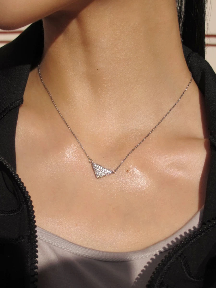 White gold plated triangular zircon necklace