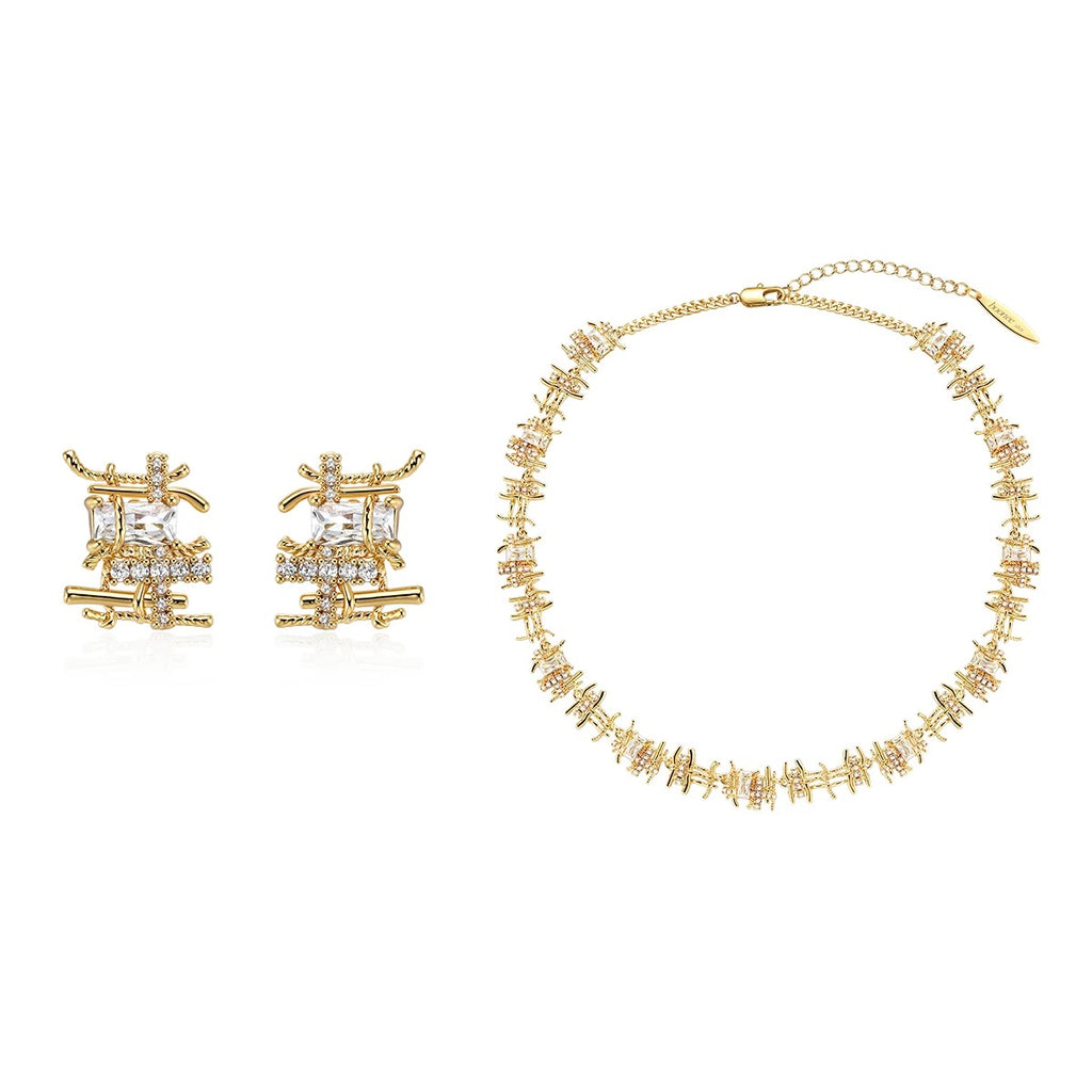 Woven metal earrings in gold finish